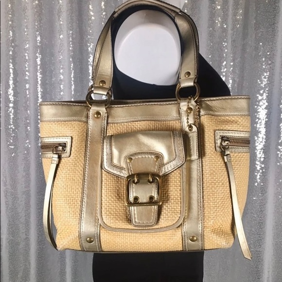 Coach Legacy Straw and Gold Metallic Leather Tote - Picture 3 of 9